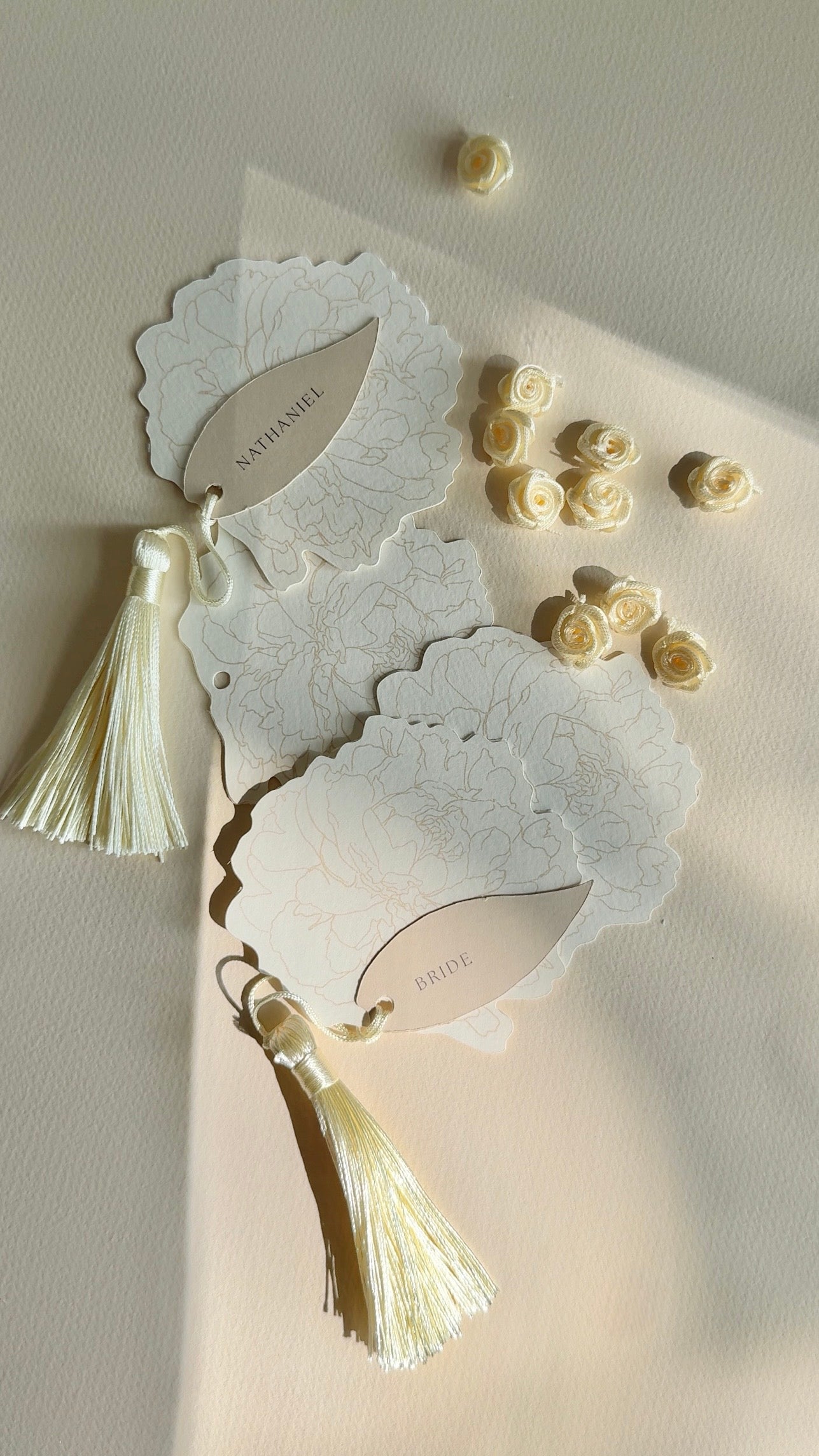 Peony Place Cards with Personalised Leaf