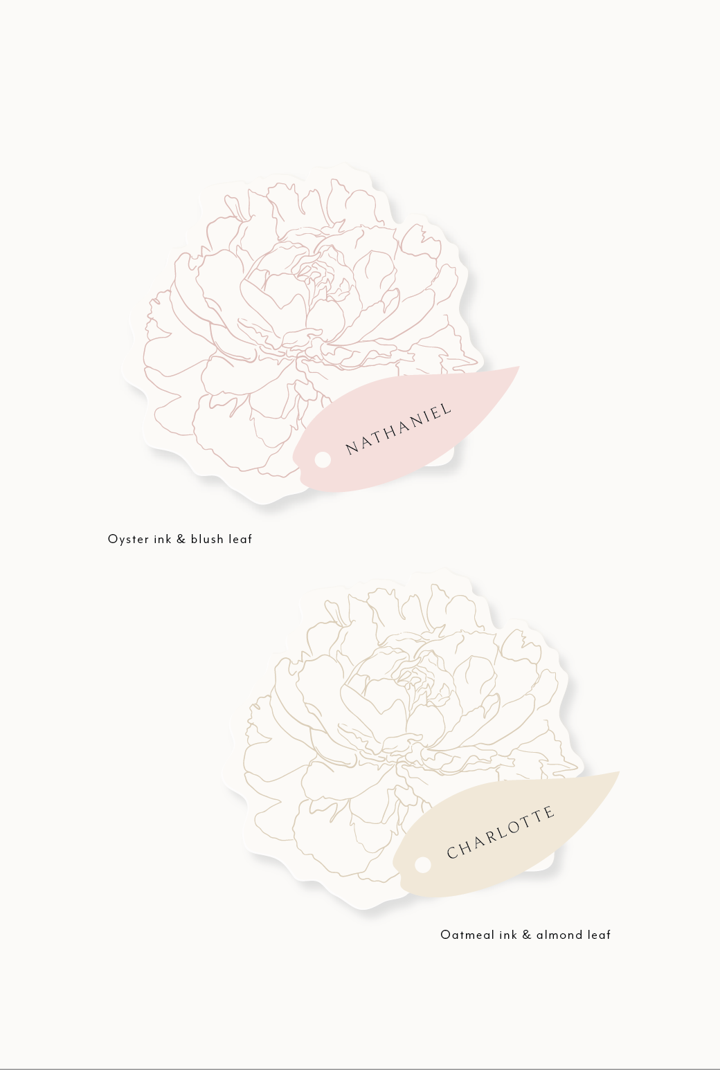 Peony Place Cards with Personalised Leaf